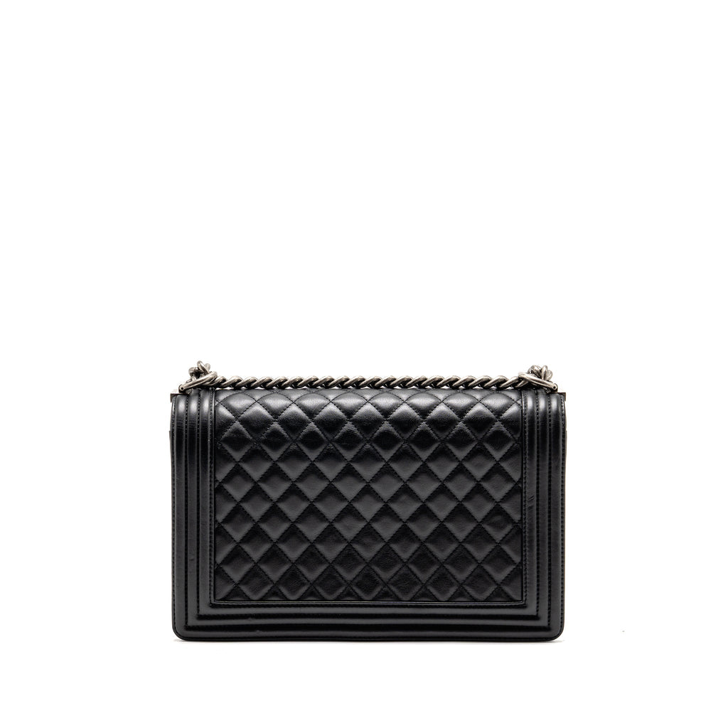 Chanel New Medium Boy Bag Calfskin Black Ruthenium Hardware