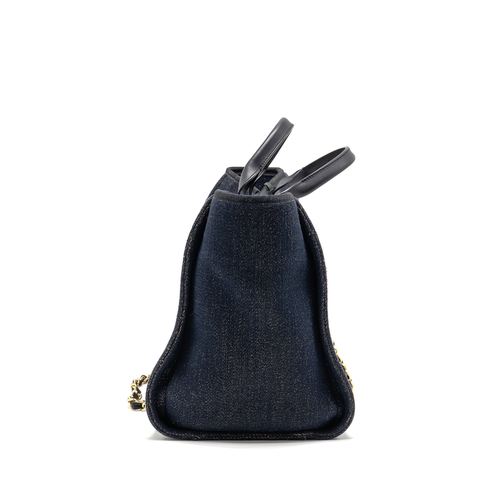 Chanel Large Deauville Tote Shopping Bag Denim/Leather Navy Blue/Gold GHW