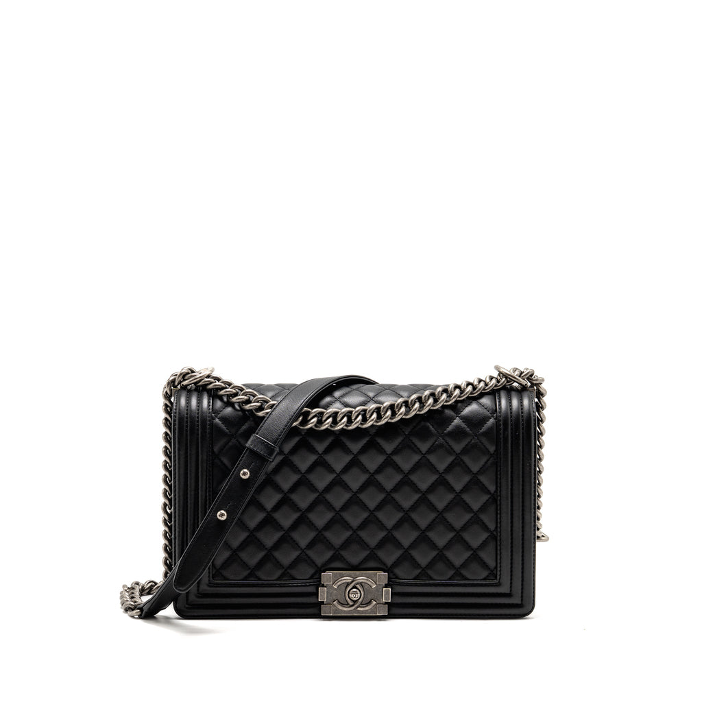 Chanel New Medium Boy Bag Calfskin Black Ruthenium Hardware