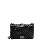 Chanel New Medium Boy Bag Calfskin Black Ruthenium Hardware