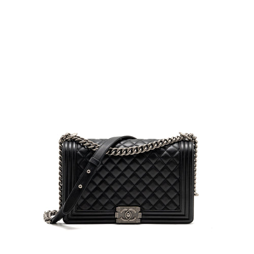 Chanel New Medium Boy Bag Calfskin Black Ruthenium Hardware