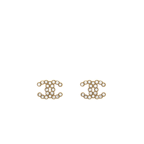 Chanel CC Logo Earrings Crystal Gold Tone