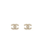 Chanel CC Logo Earrings Crystal Gold Tone