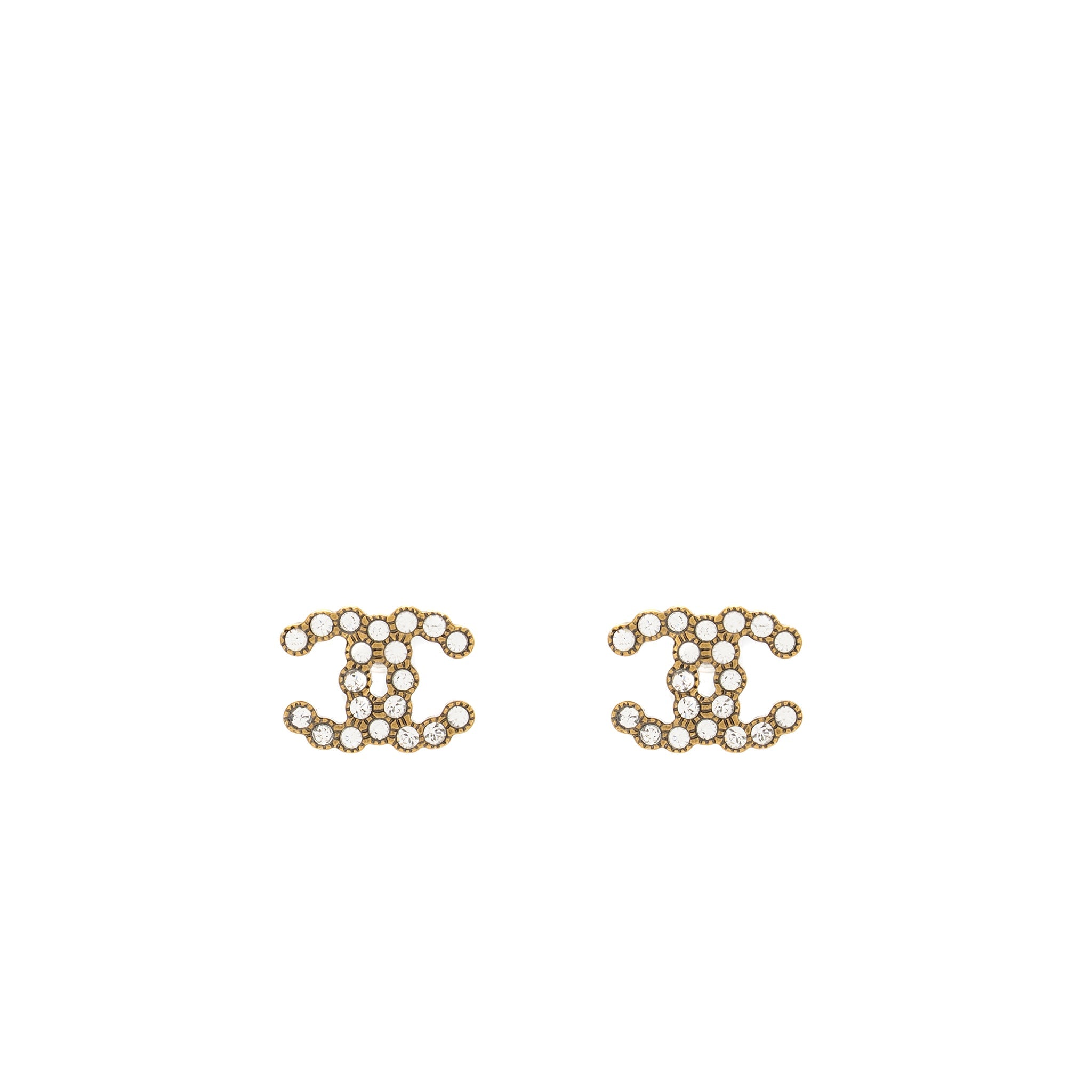 Chanel CC Logo Earrings Crystal Gold Tone