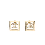 Chanel CC Logo Square Earrings Crystal Light Gold Tone