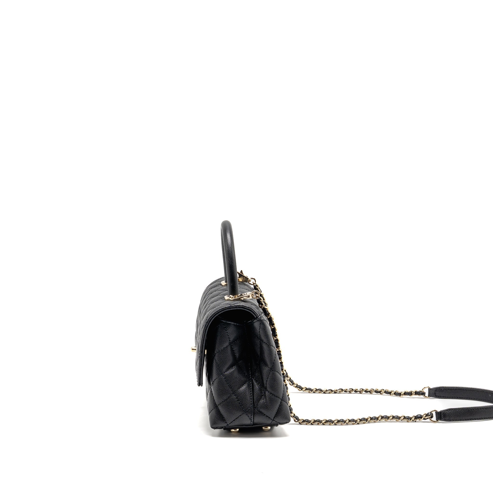 Chanel Small Coco Handle Caviar Black LGHW (Microchip)