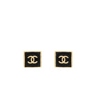 Chanel Square CC Logo Earrings Gold Tone