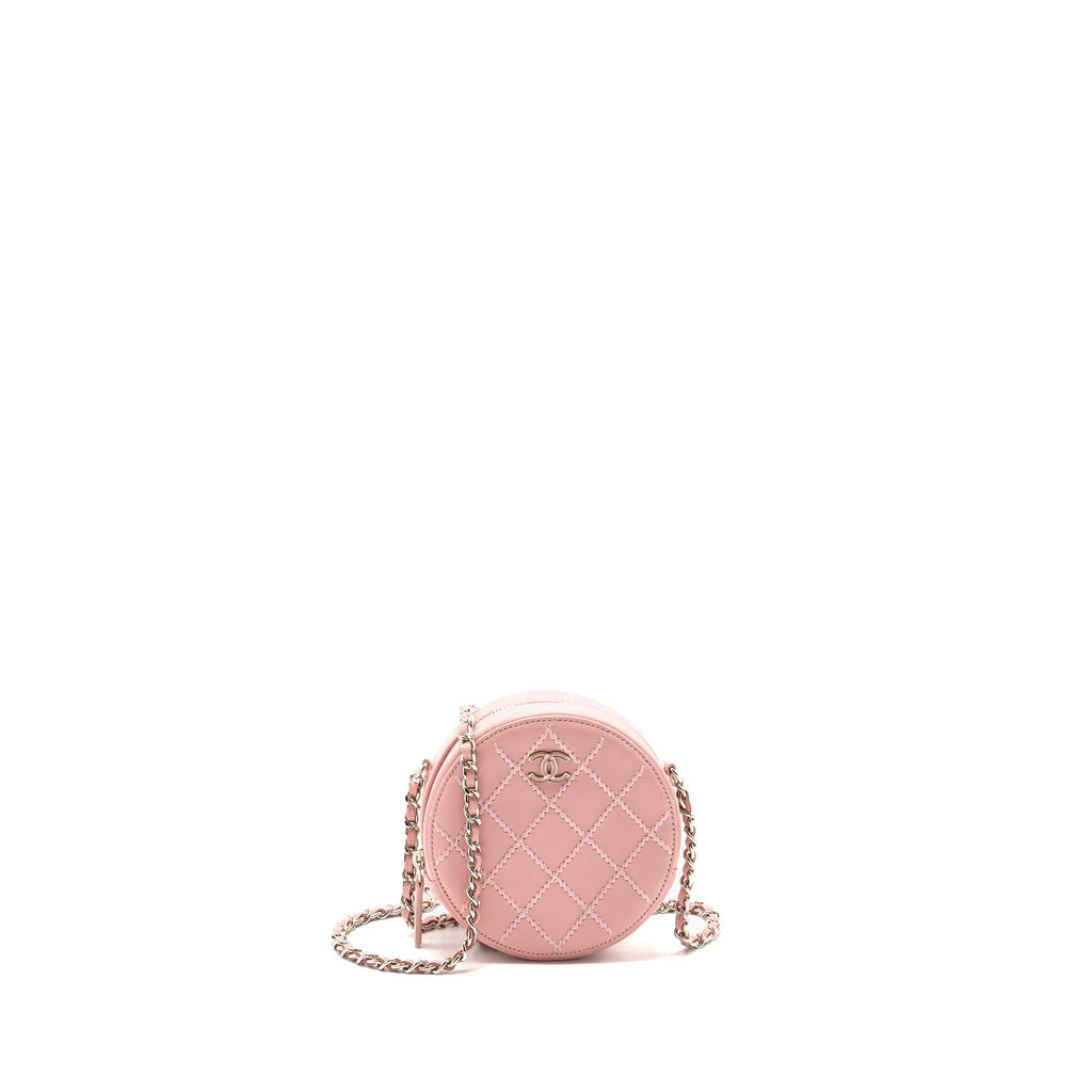Chanel Mini Round Vanity Clutch With Chain Lambskin Pink SHW