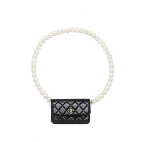 Chanel Card Holder with Maxi Pearls Chain Lambskin Black LGHW