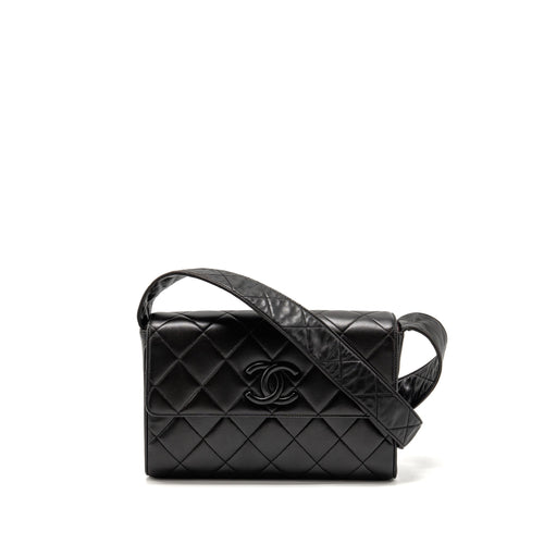 Chanel Vintage Quilted CC Flap Bag Lambskin Black GHW