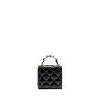 Chanel Detailed Top Handle Mini Clutch with Chain Lambskin Black LGHW (Microchip)
