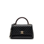 Chanel Medium Chevron Coco Handle Caviar Black / burgundy handle LGHW