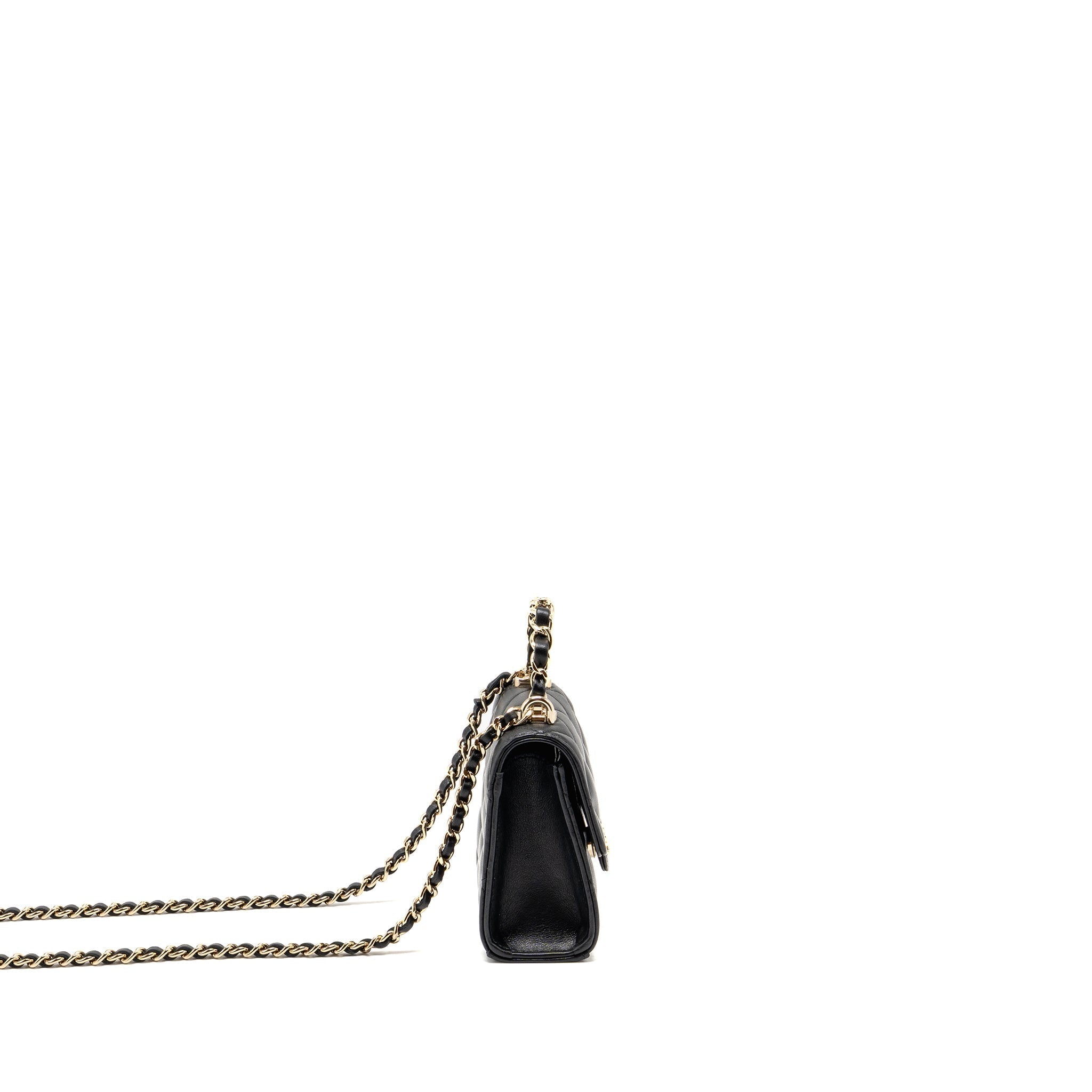 Chanel Detailed Top Handle Mini Clutch with Chain Lambskin Black LGHW (Microchip)