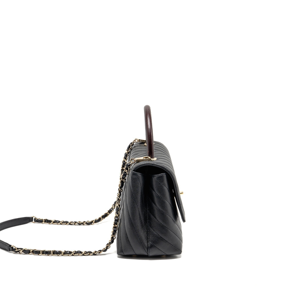 Chanel Medium Chevron Coco Handle Caviar Black / burgundy handle LGHW
