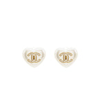CHANEL Heart Pearl with Crystal CC Logo Earrings Light Gold Tone