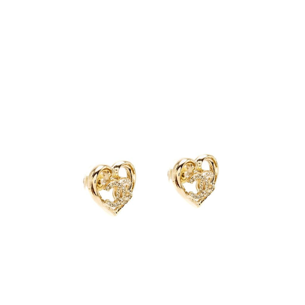 Chanel Heart and CC earrings light gold tone