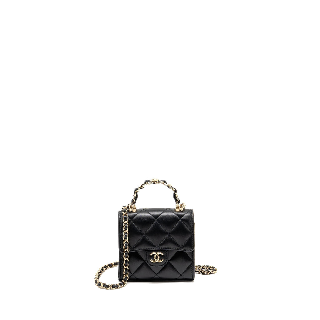 Chanel Detailed Top Handle Mini Clutch with Chain Lambskin Black LGHW (Microchip)