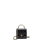 Chanel Detailed Top Handle Mini Clutch with Chain Lambskin Black LGHW (Microchip)