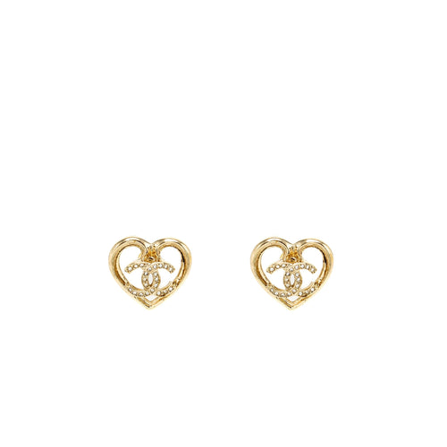 Chanel Heart and CC earrings light gold tone