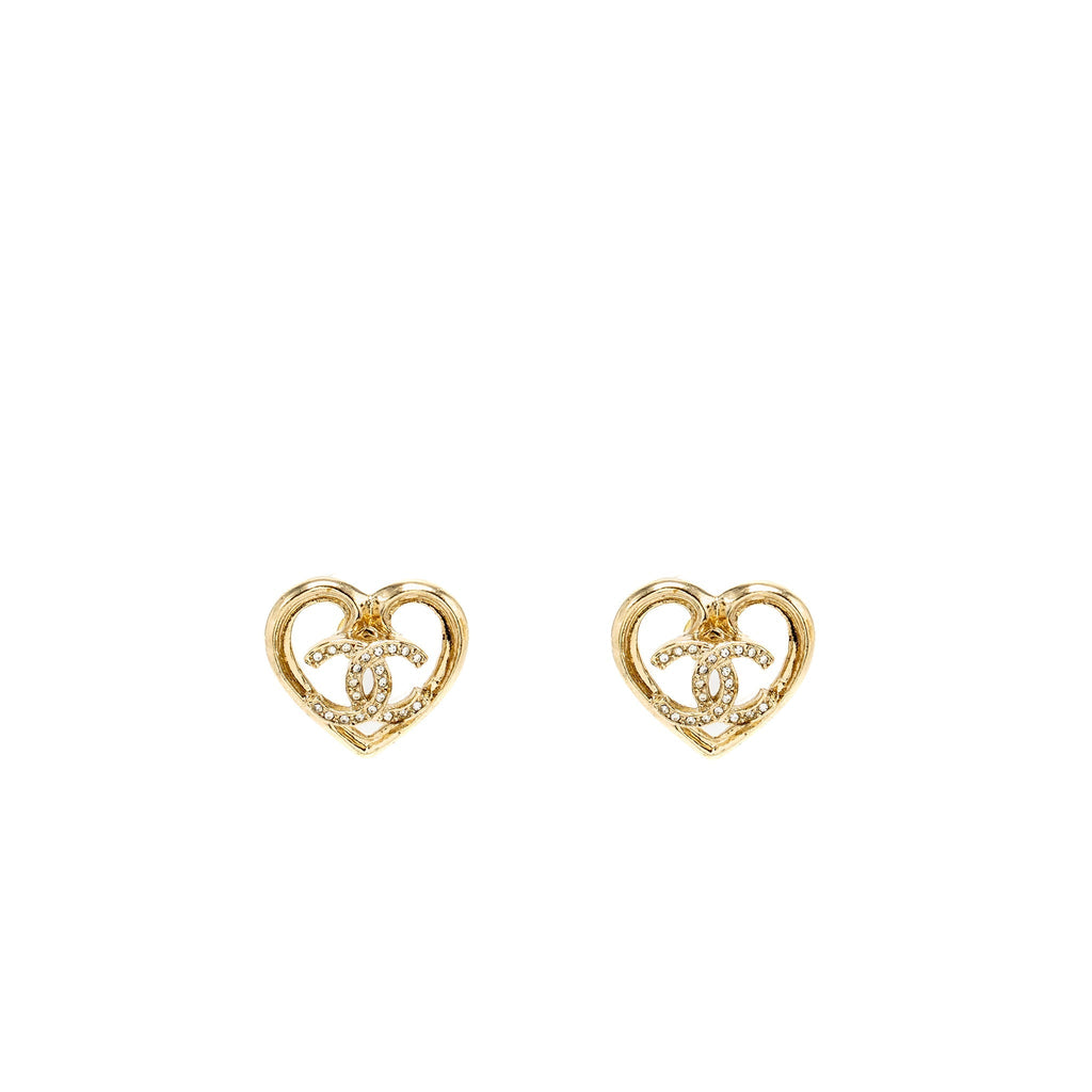 Chanel Heart and CC earrings light gold tone
