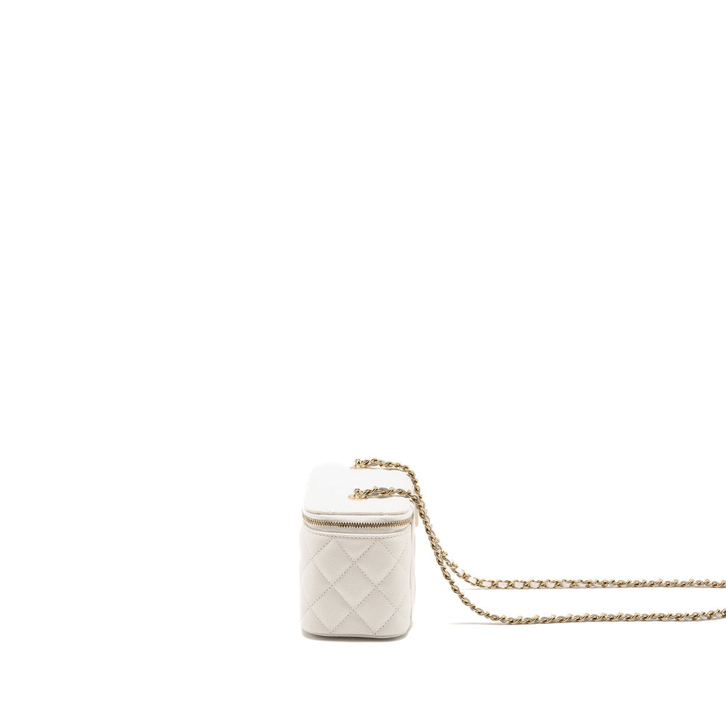 Chanel Long Vanity with Chain Caviar White LGHW (Microchip)
