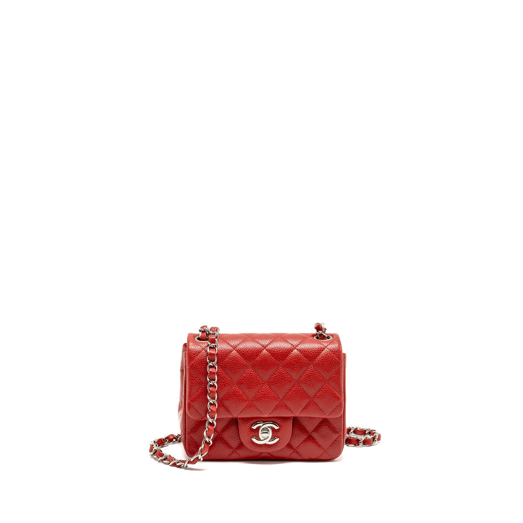 Chanel Mini Square Flap Bag Caviar Red SHW