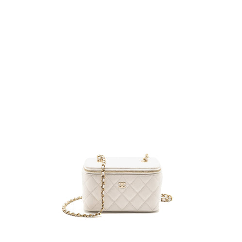 Chanel Long Vanity with Chain Caviar White LGHW (Microchip)