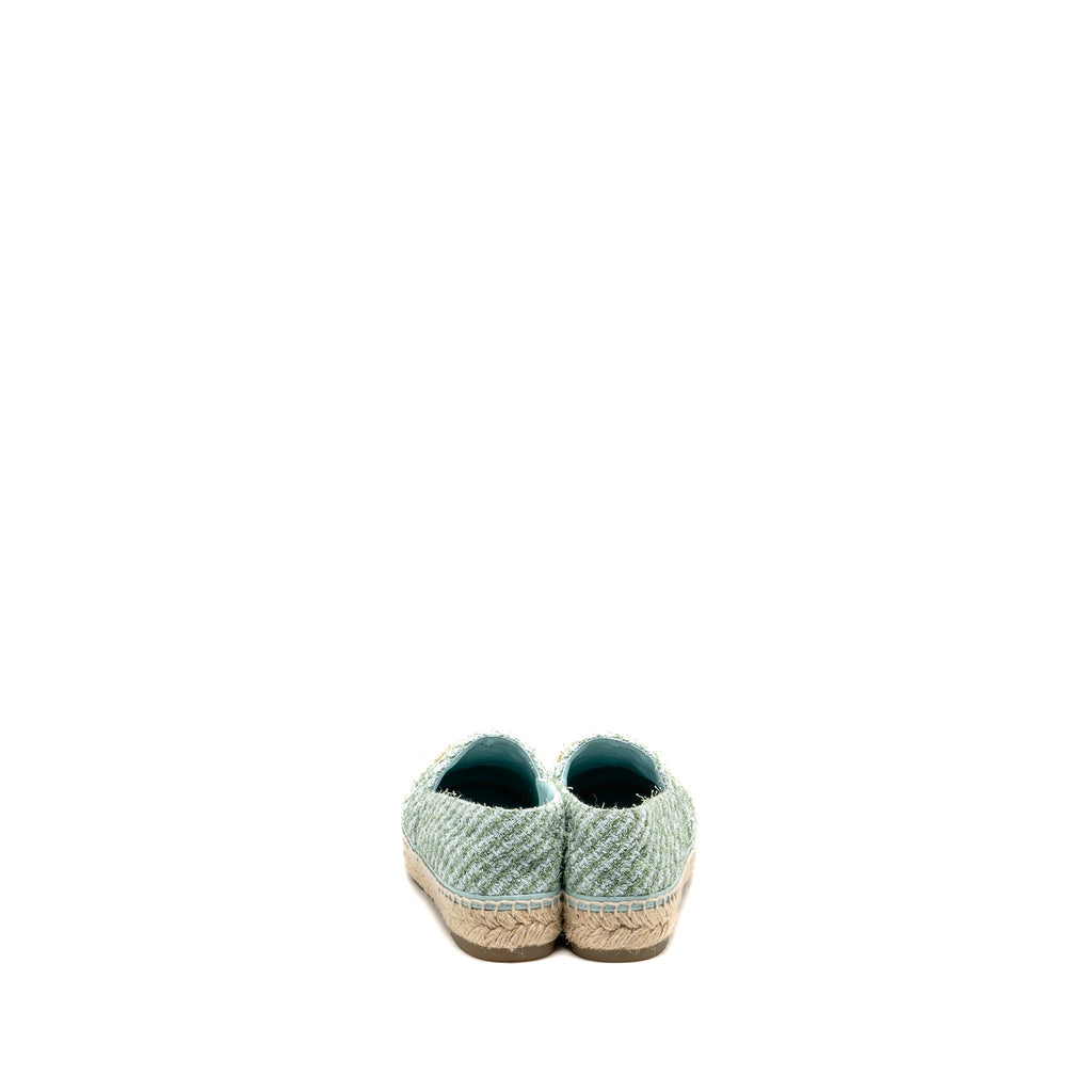 Chanel Size 36 23S Espadrilles Tweed/Grosgrain Light Blue/Green/Black
