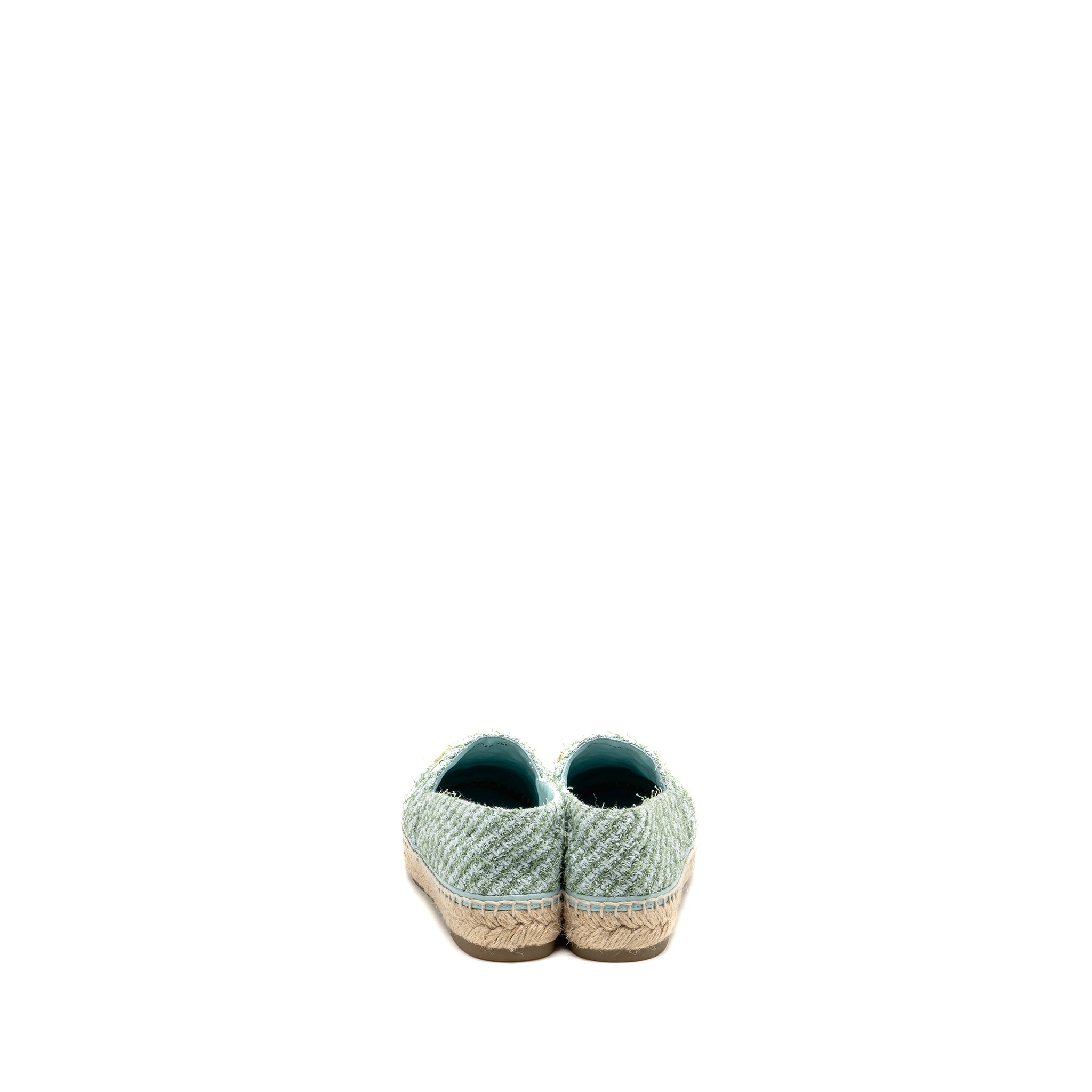 Chanel Size 36 23S Espadrilles Tweed/Grosgrain Light Blue/Green/Black