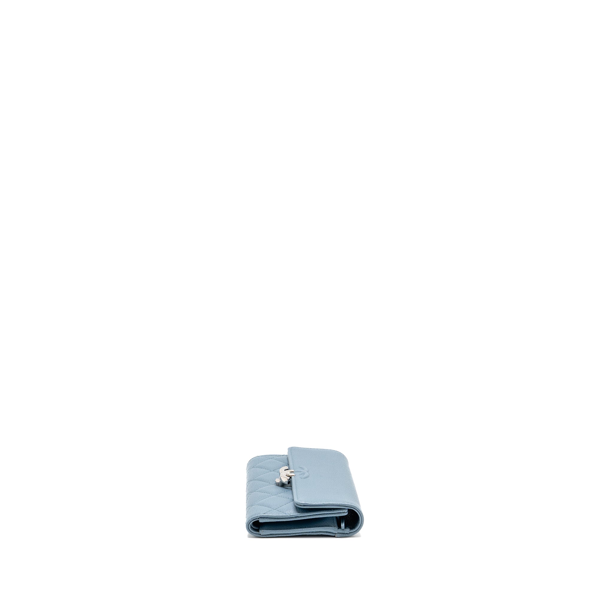 Chanel Quilted CC Logo Flap Wallet Grained Calfskin Blue SHW