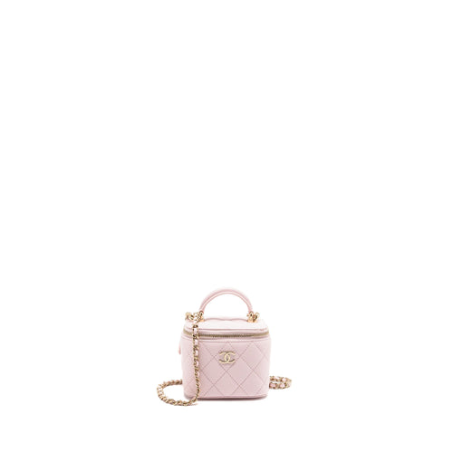 Chanel Top Handle Mini Vanity Case with Chain Lambskin Light Pink LGHW