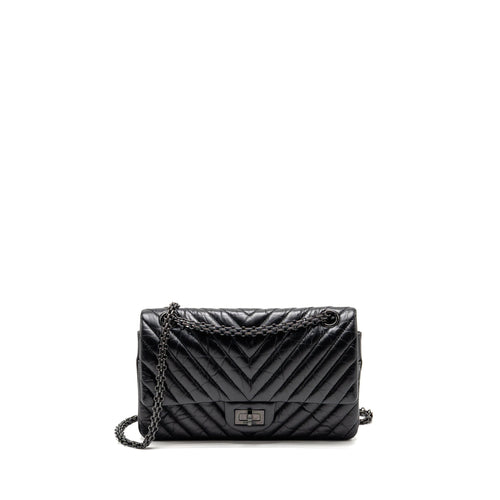 Chanel Small 2.55 Reissue Double Flap Bag Chevron Aged Calfskin So Black
