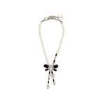 Chanel Crystal/Pearl CC Logo Dropped Necklace Silver Tone