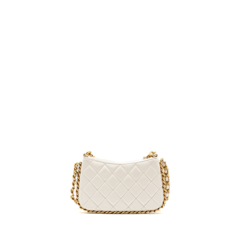 Chanel Quilted CC Purse with Chain Shiny Crumpled Lambskin White GHW (Microchip)