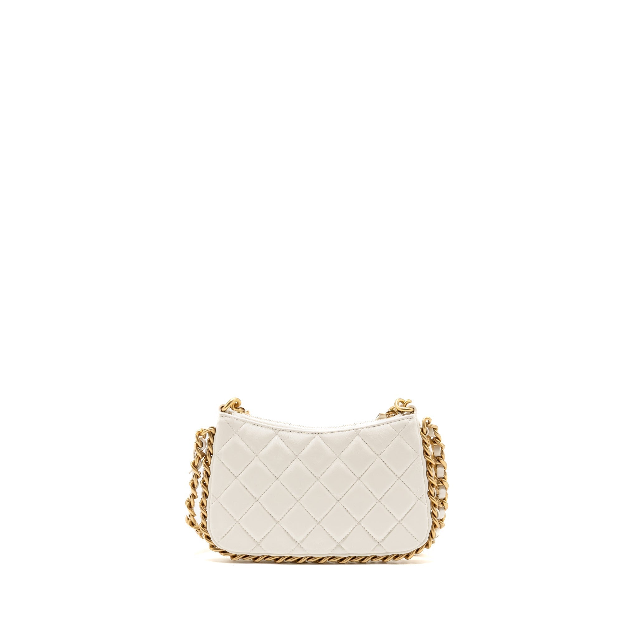 Chanel Quilted CC Purse with Chain Shiny Crumpled Lambskin White GHW (Microchip)
