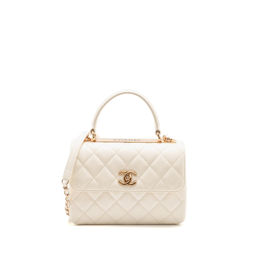 Chanel Top Handle Trendy CC Flap Bag Lambskin White RGHW (microchip)