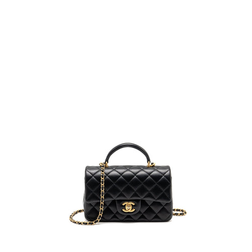 Chanel Top Handle Mini Rectangular Lambskin Black GHW (microchip)