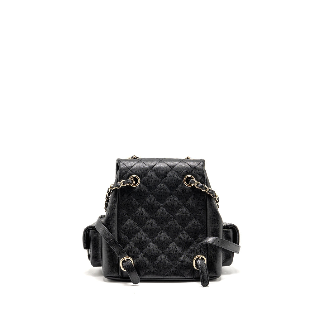 Chanel Triple Pocket Backpack Caviar Black LGHW (Microchip)