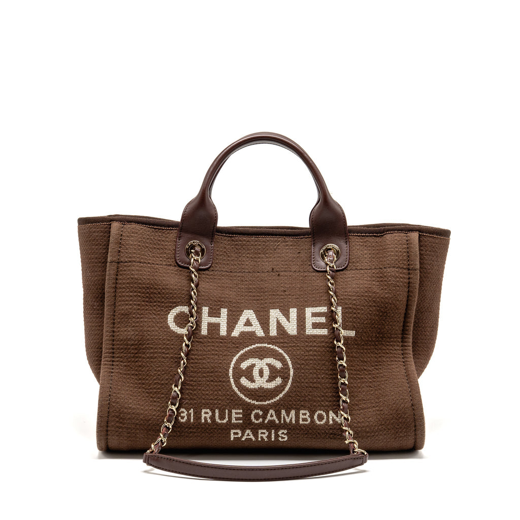 Chanel Deauville tote bag canvas dark brown LGHW (microchip)