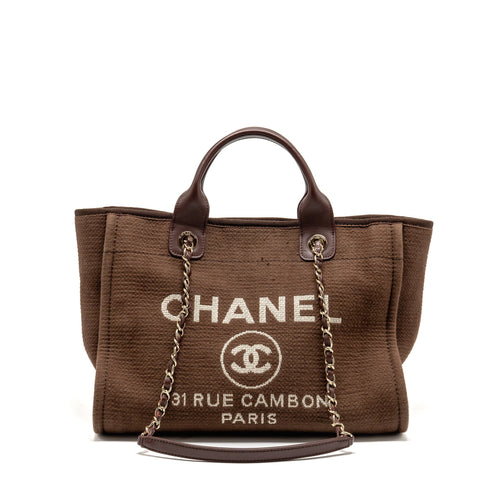 Chanel Deauville tote bag canvas dark brown LGHW (microchip)