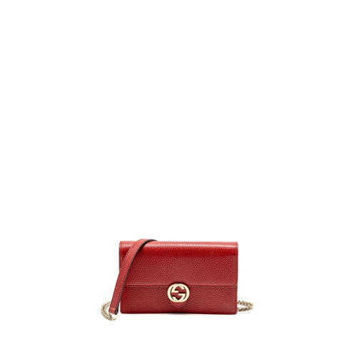 Gucci Interlocking Chain Wallet Calfskin Red GHW