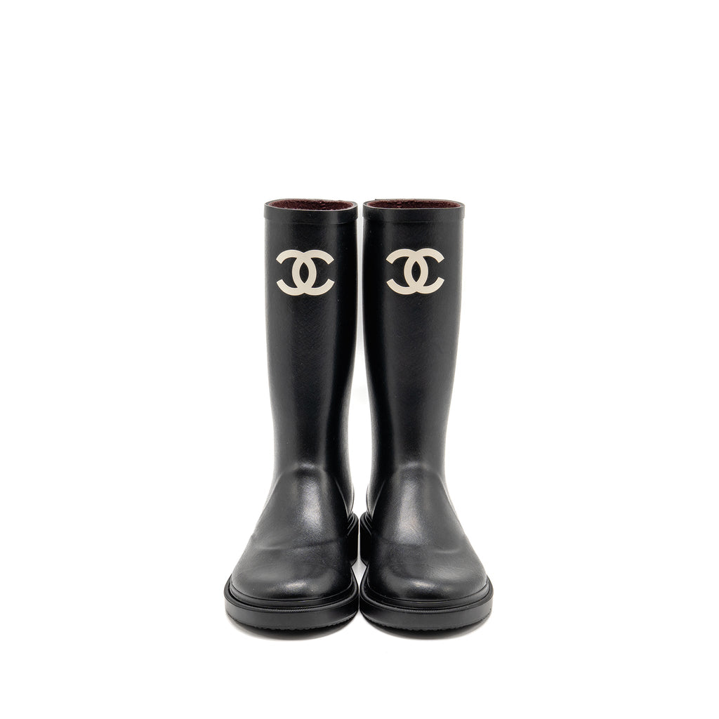 Chanel Size 39 25B High Boots Caoutchouc Black