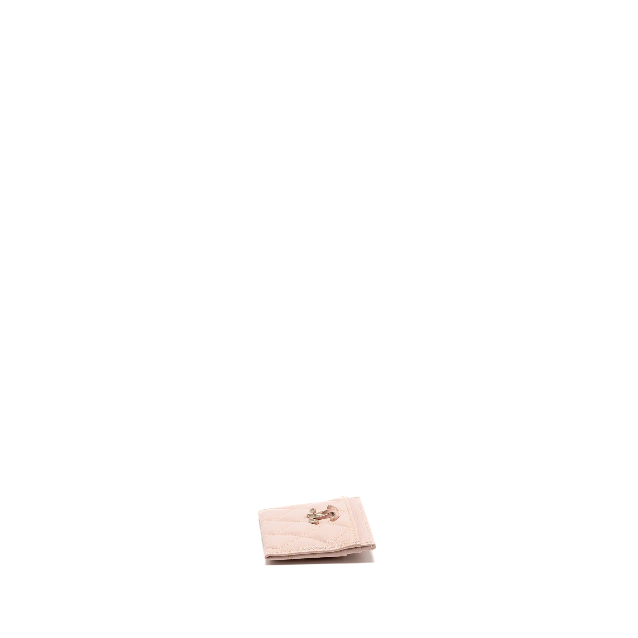 Chanel Crystal CC Logo Card Holder Caviar Pink LGHW (microchip)