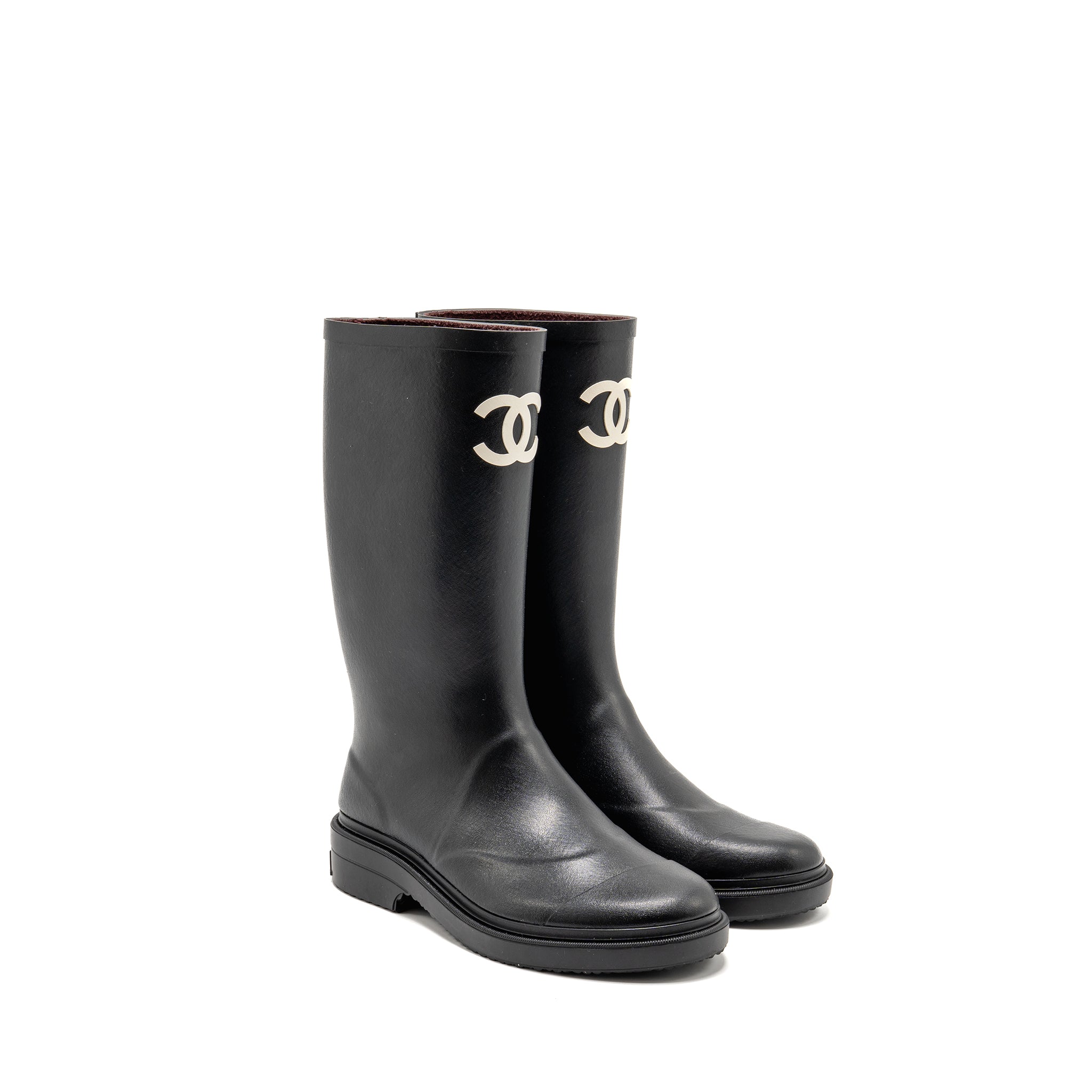 Chanel Size 39 25B High Boots Caoutchouc Black