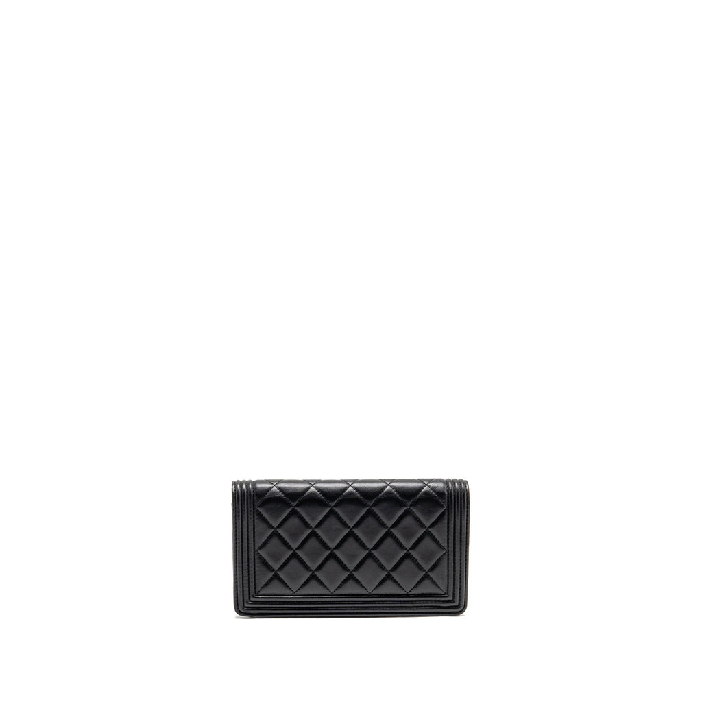 Chanel Boy Bifold Long Wallet Lambskin Black GHW