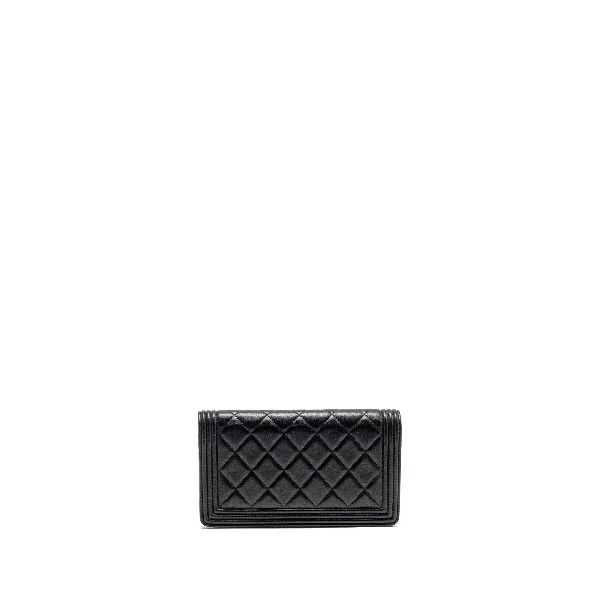 Chanel Boy Bifold Long Wallet Lambskin Black GHW