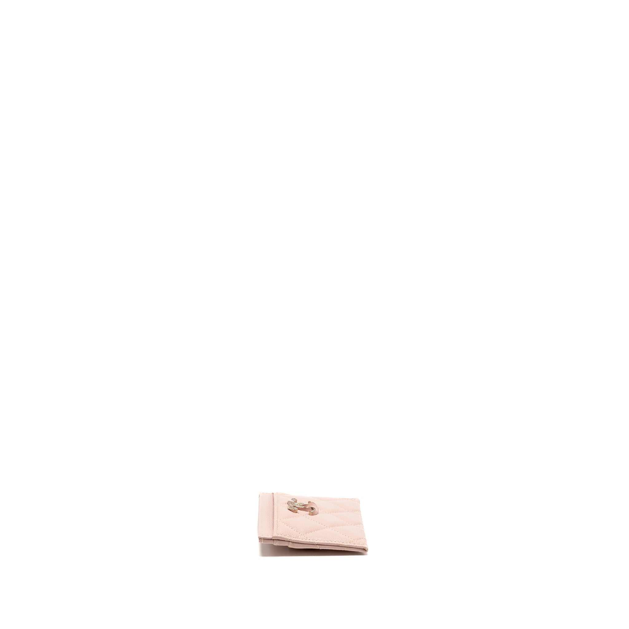 Chanel Crystal CC Logo Card Holder Caviar Pink LGHW (microchip)