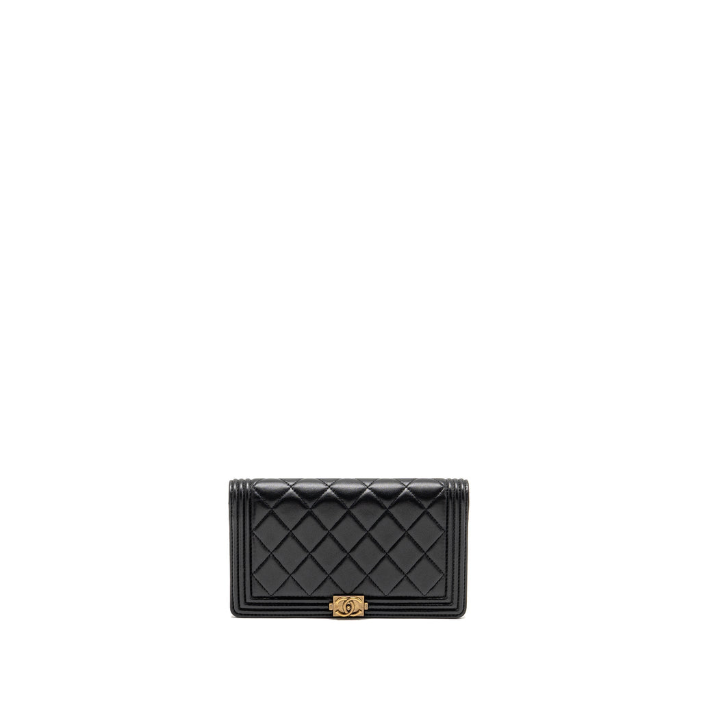Chanel Boy Bifold Long Wallet Lambskin Black GHW