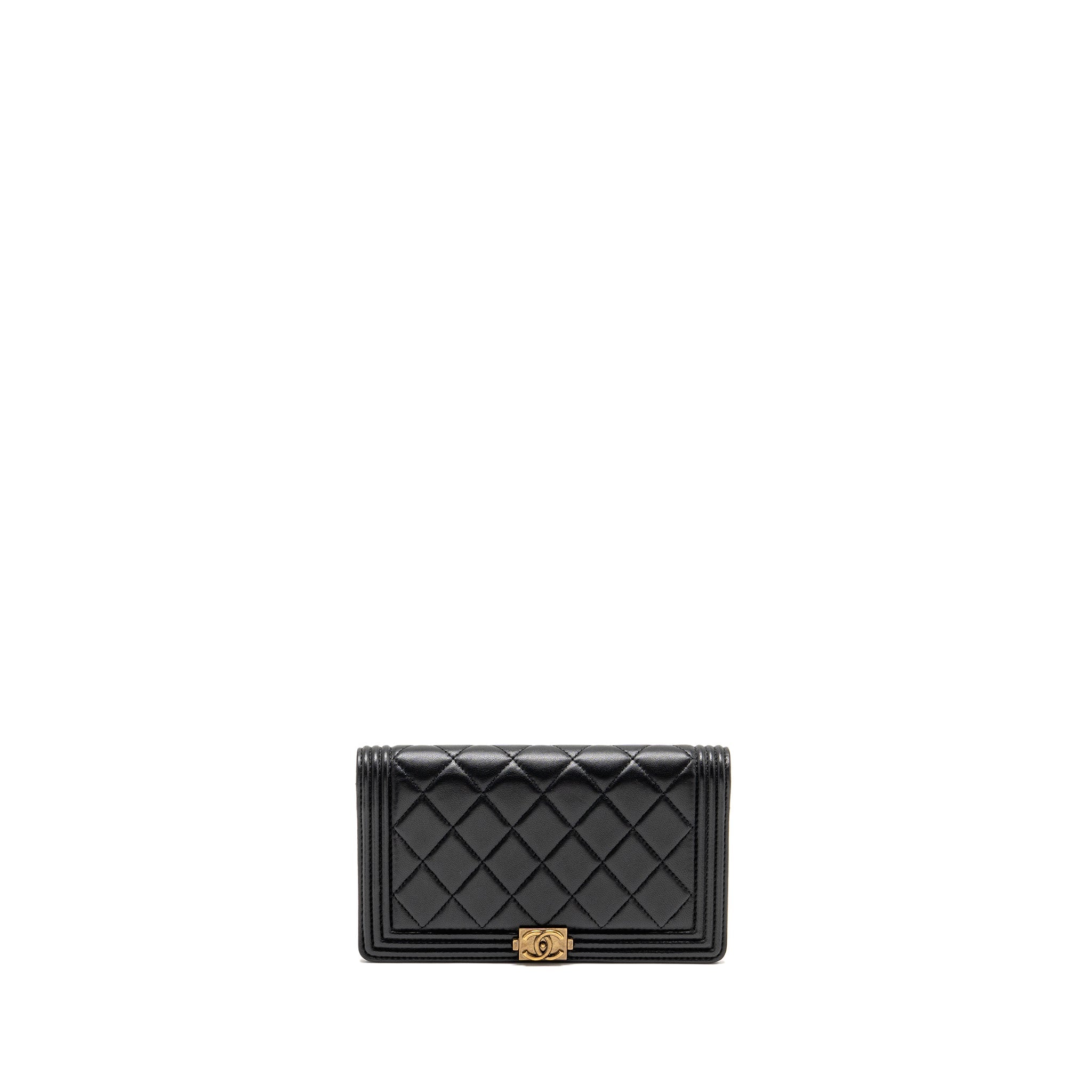 Chanel Boy Bifold Long Wallet Lambskin Black GHW