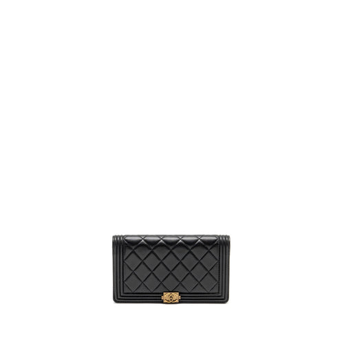 Chanel Boy Bifold Long Wallet Lambskin Black GHW